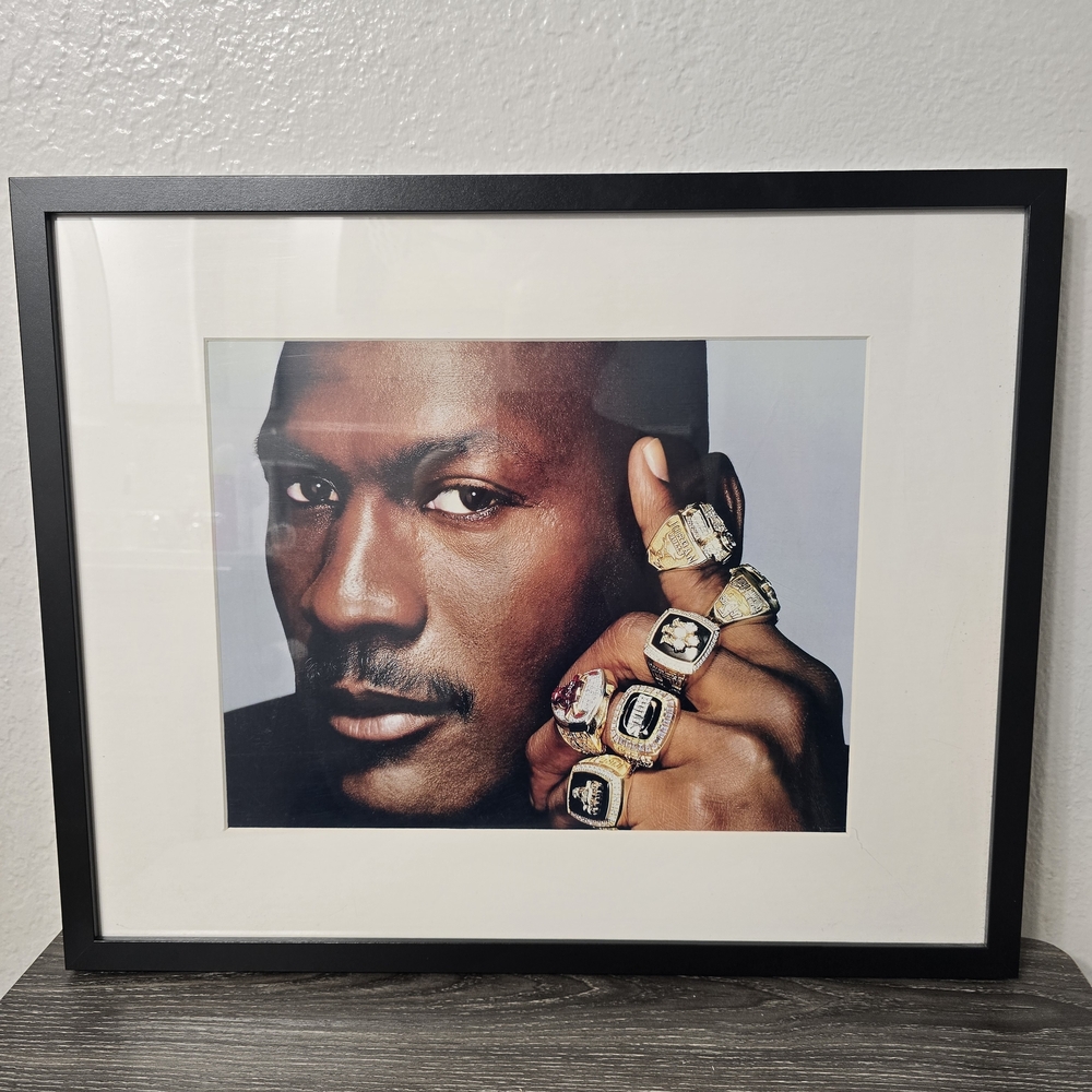Framed Michael Jordan With Rings Wall Art Decor